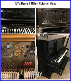 1878 Antique Henry F. Miller Upright Victorian Piano, made in Boston, MA America