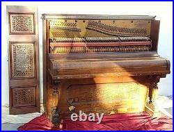 1889 Upright Piano Antique Original Fischer Victorian Wood Selling As Is Wear
