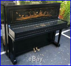 Antique Black Chinoiserie Decorated Upright Piano by Jackson / Thayer