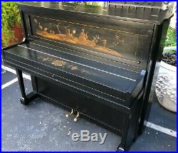 Antique Black Chinoiserie Decorated Upright Piano by Jackson / Thayer