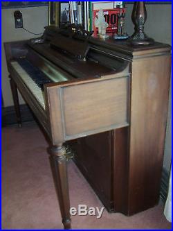 Antique CHICKERING 88 Key Spinet Upright Brn Wood PIANO & Matching Fabric Bench