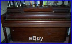 Antique CHICKERING 88 Key Spinet Upright Brn Wood PIANO & Matching Fabric Bench