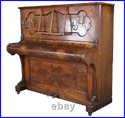 Antique Danish Herm N. Petersen Son Walnut Burl Victorian Upright Piano Denmark