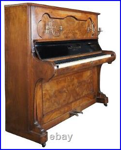 Antique Danish Herm N. Petersen Son Walnut Burl Victorian Upright Piano Denmark
