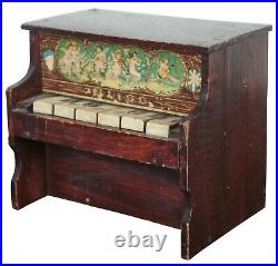 Antique German Bliss Miniature Upright Toy Piano Glockenspiel Lithograph Wood 7