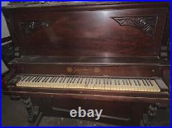Antique Girard Upright Wooden Piano Philadelphia Concert Grand Carved Wood