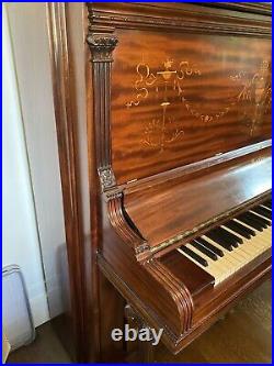 Antique Hardman Piano Upright Grand New York Carved Mahogany Inlay Mint Restored
