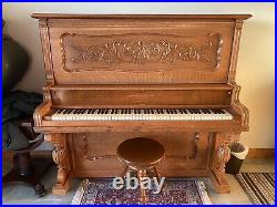 Antique Howard Upright Cabinet Grand Piano Tiger Oak Wood Circa 1900