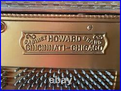 Antique Howard Upright Cabinet Grand Piano Tiger Oak Wood Circa 1900