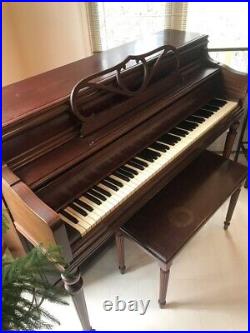 Antique Upright George Steck Piano with Bench that opens, dark red wood