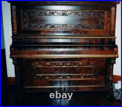 Antique Upright Piano Burled Walnut