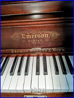 Antique Upright Piano Emerson Goggins Brothers Texas TX with Hand Carved Chair