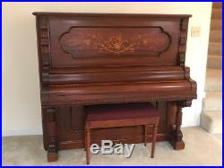 Antique Upright Piano with Gorgeous Mother of Pearl and Wood Inlay