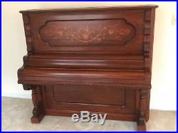 Antique Upright Piano with Gorgeous Mother of Pearl and Wood Inlay