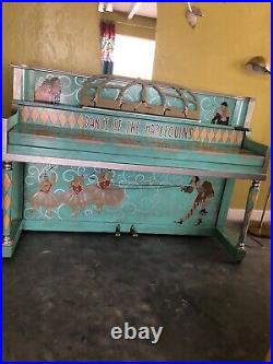 Antique Whimsical Traveling Circus Style Handpainted Harlequin Piano & Stool
