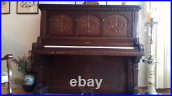 Antique player piano upright beautiful carved wood