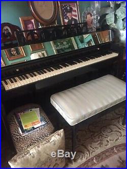 Baldwin Spinet Piano Vintage 1960's Ebony W Upholstered Bench Mirrored/ab Keys