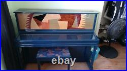 Beautiful Blue Samick Upright Piano Artisan Collection Piece and Matching Bench