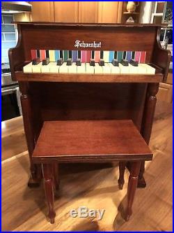 Beautiful Vintage Childrens Schoenhut Wooden Upright Toy Piano 25 Keys With Bench