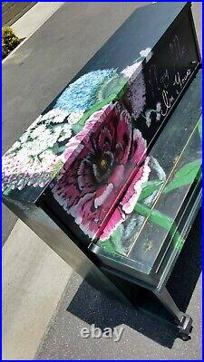 Black Baldwin Piano and art piece Custom hand Painted large flowers and bench