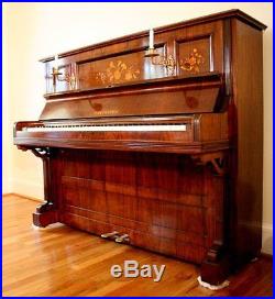 C BECHSTEIN Vertical Grand Piano 1891 Model V, Rosewood, Satinwood Floral Inlay