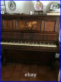 Chappel and Co. London Antique gorgeous Upright Piano with flower inlays