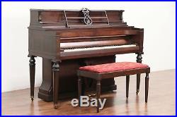 Chickering 1937 Vintage Walnut Studio Upright Piano & Upholstered Bench #29447