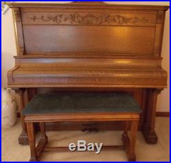 Full Size 1907 Hoffman Piano with Bench Beautiful Antique with Details