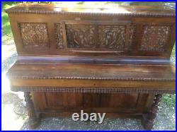 Large Fine Antique French Carved Victorian Metzler Rosewood Upright Music Piano