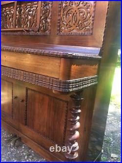 Large Fine Antique French Carved Victorian Metzler Rosewood Upright Music Piano