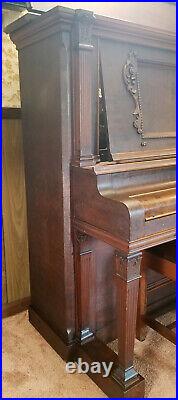Lester Upright Grand Piano with Bench (Antique 1907) Walnut Finish