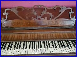 Mid Century Modern Upright Baldwin Acrosonic Piano in Walnut and Cane with Bench