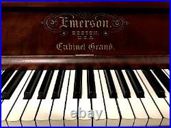 Ornate Emerson Cabinet Grand Upright Piano 58 Satin Mahogany