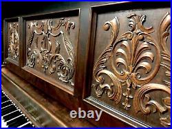 Ornate Emerson Cabinet Grand Upright Piano 58 Satin Mahogany