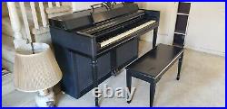 Rare Antique WURLITZER Black Lacquer UPRIGHT PIANO & BENCH. Works Well. 88 keys