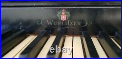 Rare Antique WURLITZER Black Lacquer UPRIGHT PIANO & BENCH. Works Well. 88 keys