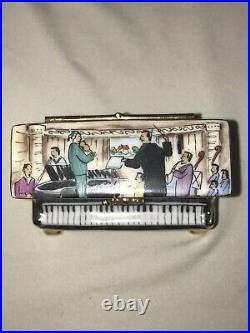 Rochard Limoges France Hand Painted Upright Piano- Orchestra Scene Trinket Box