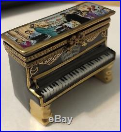 Rochard Limoges France upright piano with orchestra porcelain trinket box