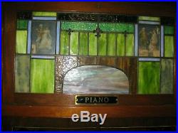 Seeburg music box upright piano coin-op 3-door stained glass complete working