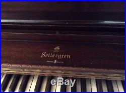 Settergren piano with piano bench, dark brown glossy finish