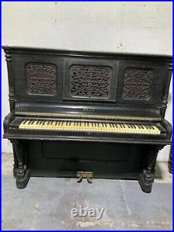 Spectacular Antique Wheelock Cabinet Grand Upright Grand Piano Black Lacquer