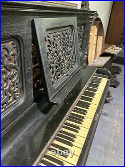Spectacular Antique Wheelock Cabinet Grand Upright Grand Piano Black Lacquer
