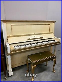 Steinway K-52 Upright Piano 52 Antique White/Gold