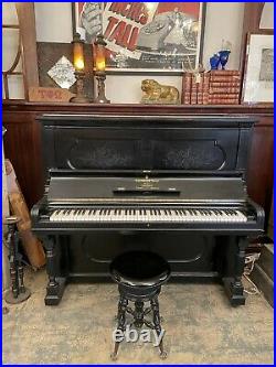 Steinway & Sons 1890s Black F 54 Upright Piano with Ball & Claw Piano Stool