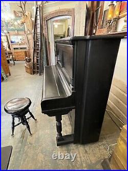 Steinway & Sons 1890s Black F 54 Upright Piano with Ball & Claw Piano Stool