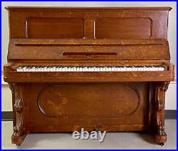 Steinway & Sons Upright Burl Walnut Piano Sn #37187 & Adjustable Round Stool
