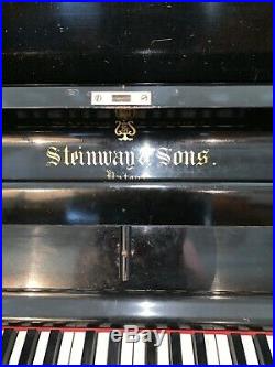 Steinway Studio Upright Piano, Ebony Lacquer Model #91966 In Great Condition