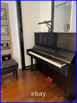 Steiway K52 Upright Piano 2020 Model in ebony with luxury bench and lamp