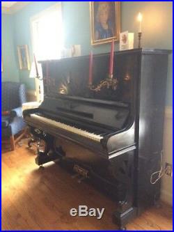 Swedish Antique Blk Piano CJ Svahnqvist Quality Brass Candelabras Stockholm
