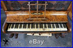 Victorian Walnut Burr Upright Piano Beethoven Medallion Fretwork James Dace 1890